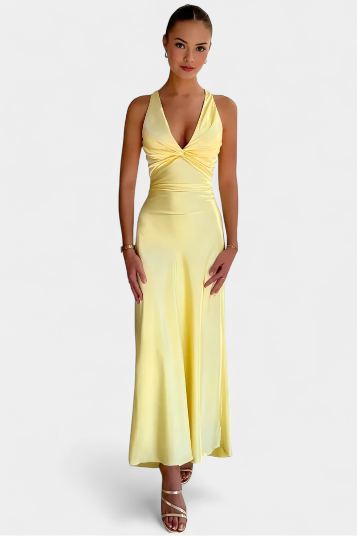 Kaja - Elegantna Haljina s Uvijenim Strukom i V-Izrezom