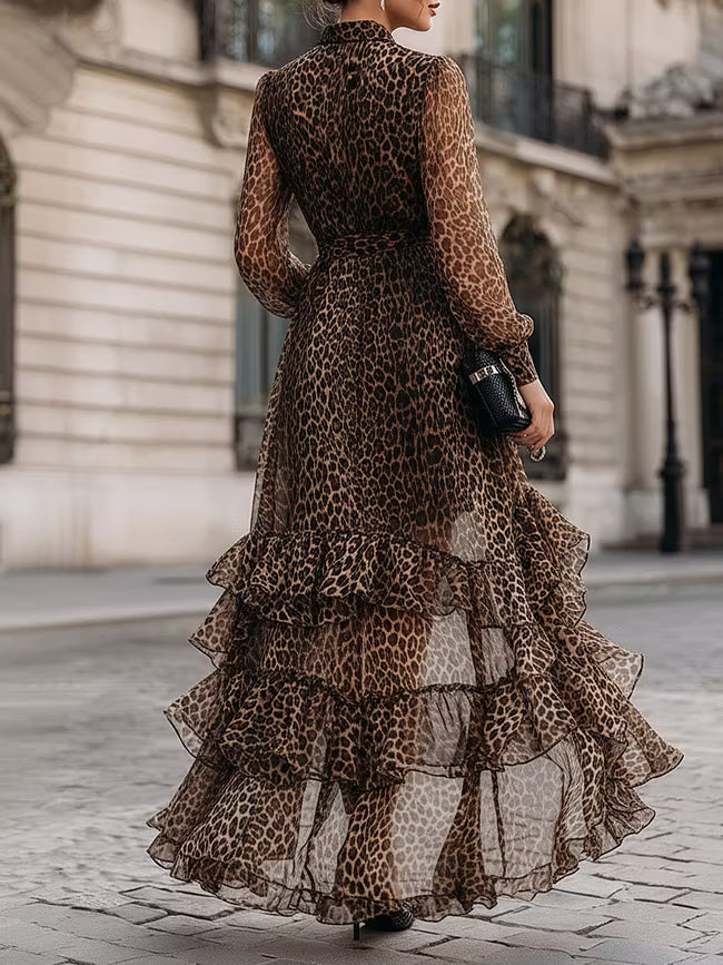 Tina - Haljina Midi Preklop Leopard