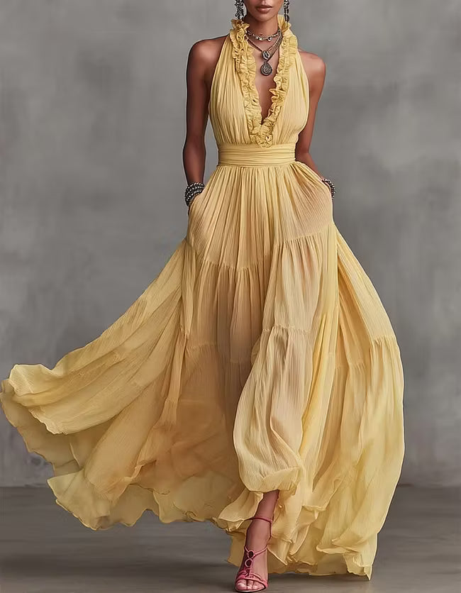 Nina - Haljina Maxi Plisirano Halter