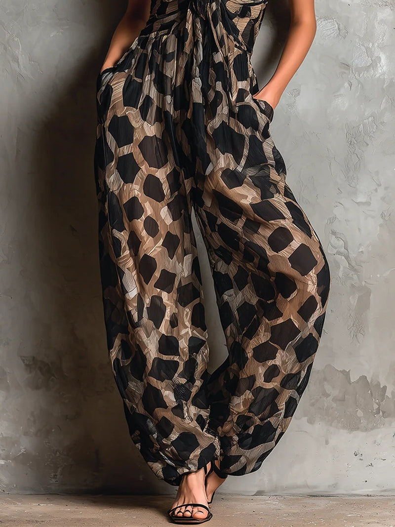 Zvjezdana - Kombinezon Široke Nogavice Animal Print